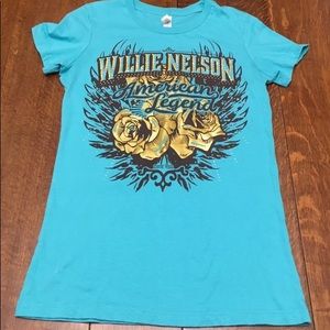 Willie Nelson Rhinestone Bling Rose Gold Foil Top